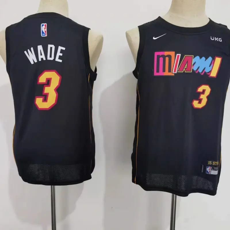 Camiseta Dwyane Wade #3 Miami Heat Negro City Edition Niño