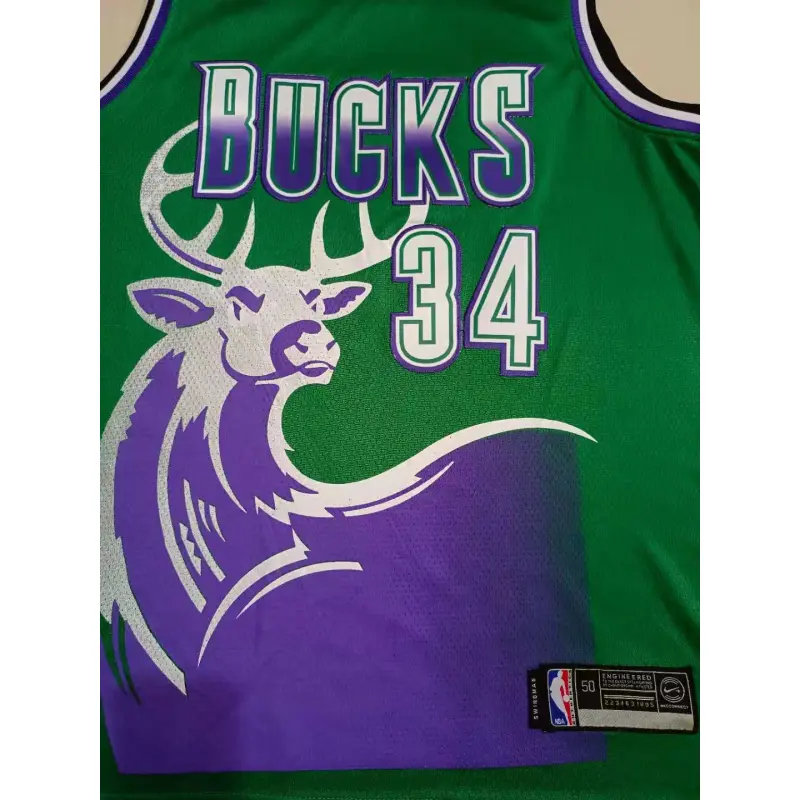 Camiseta Giannis Antetokounmpo #34 Milwaukee Bucks Verde/Morado Camiseta Giannis Antetokounmpo #34 Milwaukee Bucks Verde/Morado