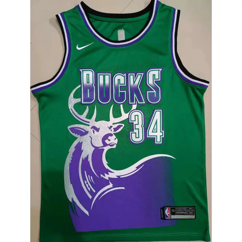 Camiseta Giannis Antetokounmpo #34 Milwaukee Bucks Verde/Morado Camiseta Giannis Antetokounmpo #34 Milwaukee Bucks Verde/Morado