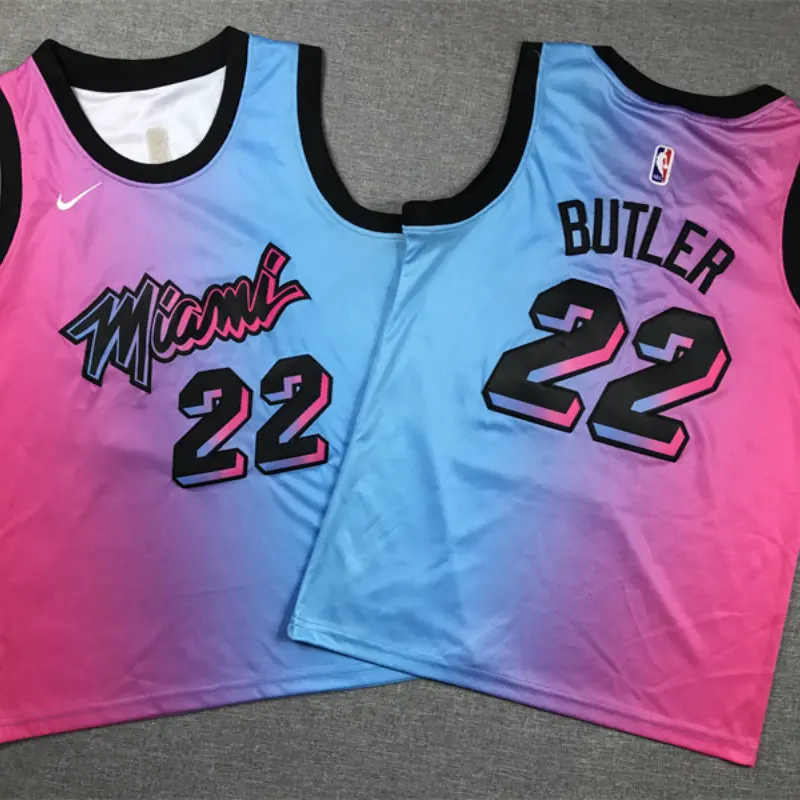 Camiseta Jimmy Butler #22 Miami Heat Rosa/Azul City Edition Niño