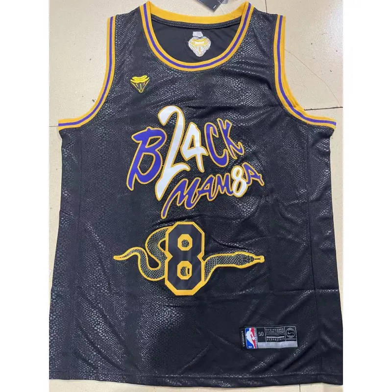 Camiseta Kobe Bryant #8/24 Los Angeles Lakers 2025 Negro con Estampado De Serpiente