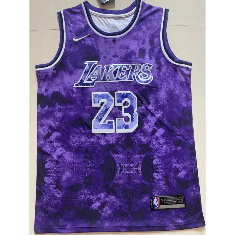 Camiseta Lebron James #23 Los Angeles Lakers 2024 Morado Estampado City Edition