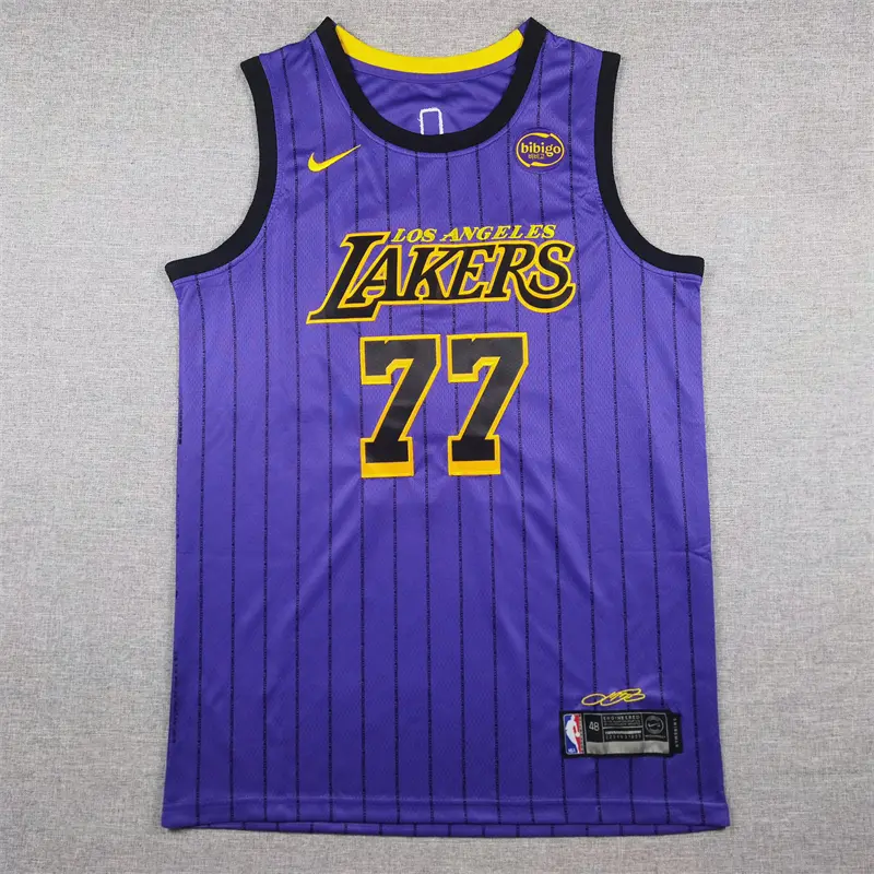 Camiseta Luka Doncic #77 Los Angeles Lakers Morado Con Raya Negro