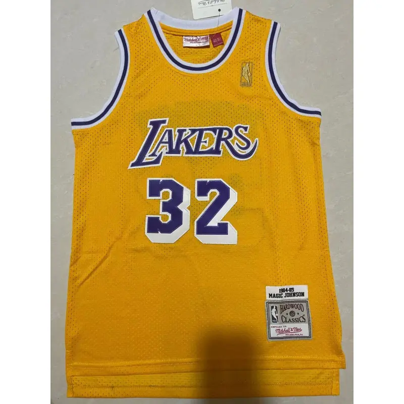 Camiseta Magic Johnson #32 Los Angeles Lakers Amarillo Classic Edition Niño
