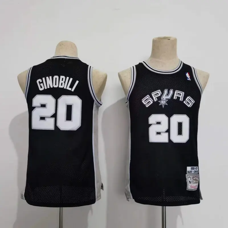 Camiseta Manu Ginobili 20 San Antonio Spurs 2002 Negro Classic Edition Niño