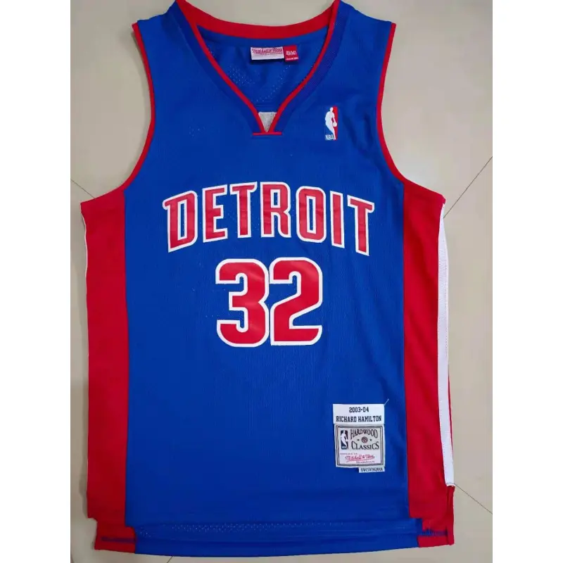 Camiseta Richard Hamilton #32 Detroit Pistons 2003 Azul/Rojo