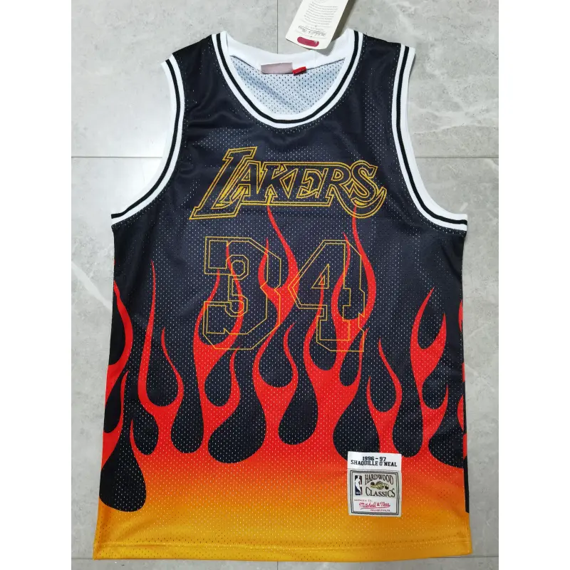 Camiseta Shaquille O’Neal #34 Los Angeles Lakers Negro Flame Edition
