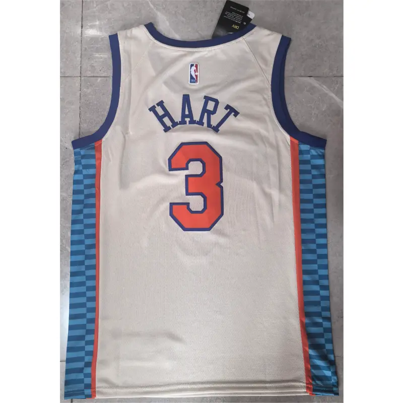 Camiseta Josh Hart #3 New York Knicks 2026 Beige/Azul City Edition