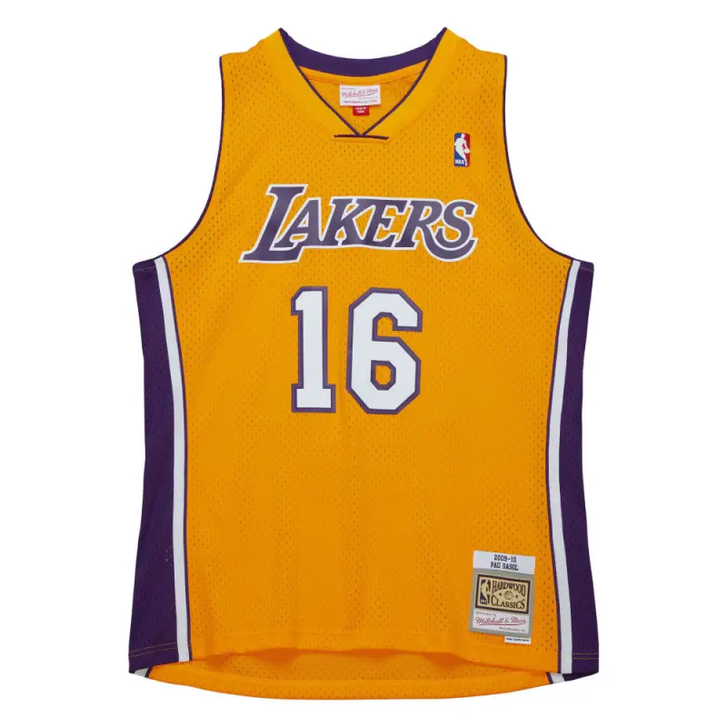 Camiseta Pau Gasol #16 Los Angeles Lakers 2009/2010 Amarillo Retro