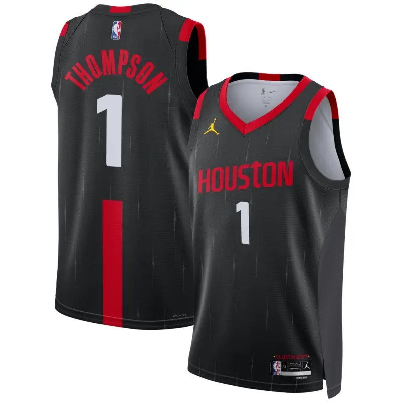 Camiseta Amen Thompson #1 Houston Rockets 2027 Negro Statement Edition