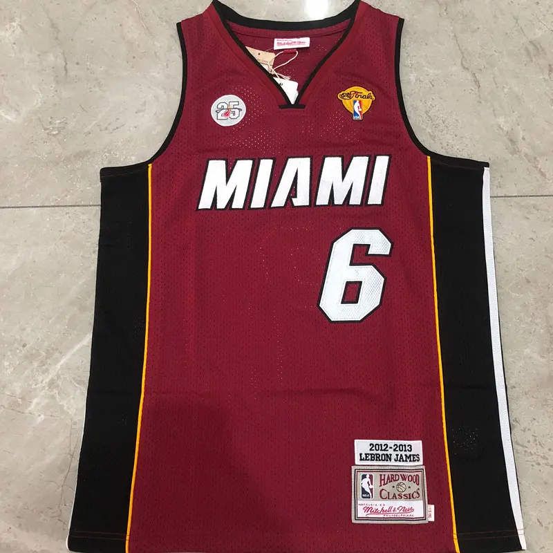 Camiseta LeBron James #6 Miami Heat 2012/2013 Burgundy Rojo Classic Edition