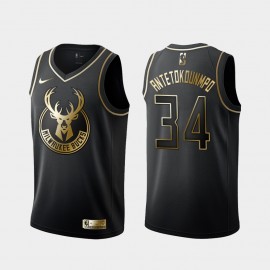 Camiseta Giannis Antetokounmpo #34 Milwaukee Bucks 2019 Negro Gold Edition