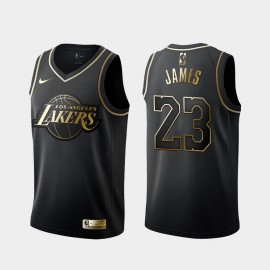 Camiseta LeBron James #23 Los Angeles Lakers 2019 Negro Gold Edition