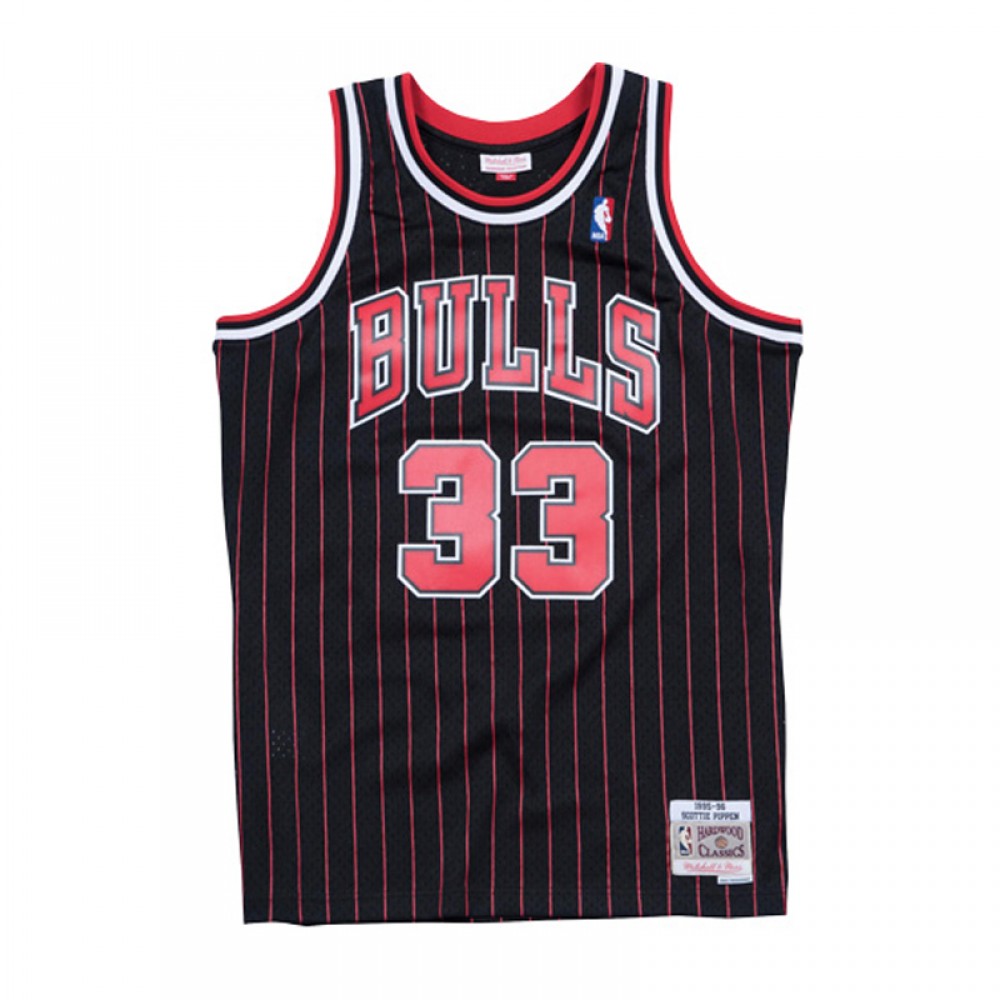 Camiseta Scottie Pippen #33 Chicago Bulls Negro Con Rayas Mitchell & Ness Edition
