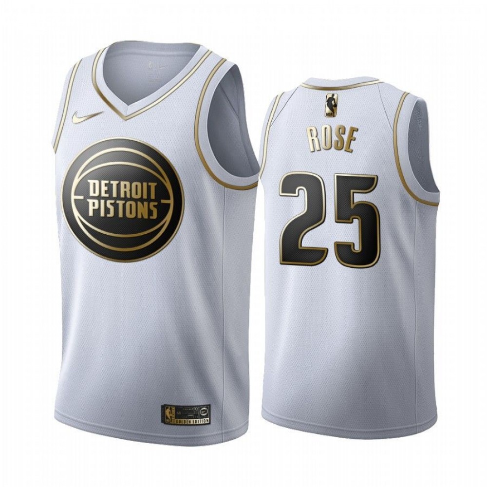 Camiseta Derrick Rose #25 Detroit Pistons 19/20 Blanco Gold Edition Camiseta Derrick Rose #25 Detroit Pistons 19/20 Blanco Gold Edition