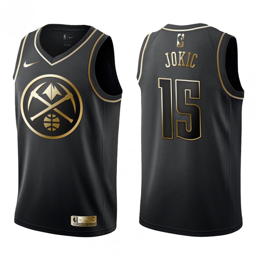Camiseta Nikola Jokic #15 Denver Nuggets 2019/20 Negro Gold Edition Camiseta Nikola Jokic #15 Denver Nuggets 2019/20 Negro Gold Edition