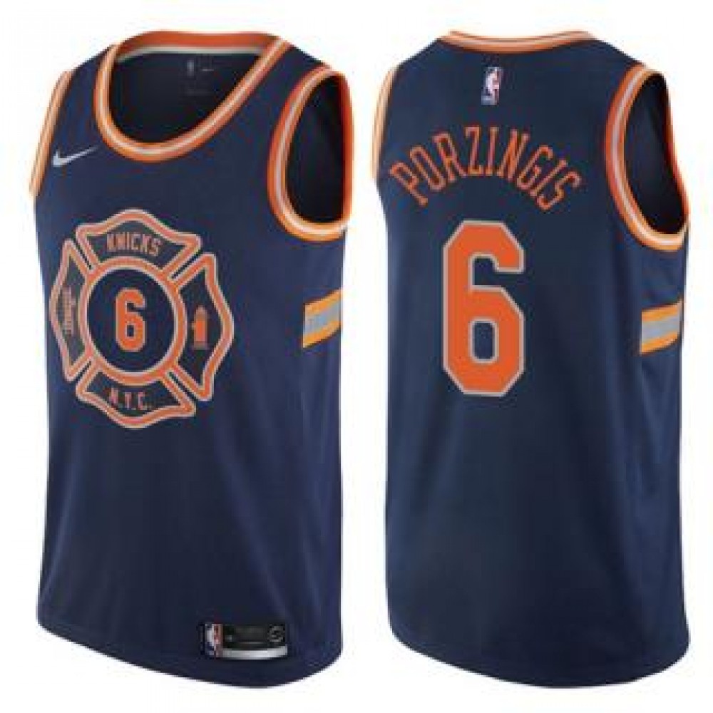 Camiseta Kristaps Porziņģis #6 New York Knicks 17/18 Azul Marino City Edition Camiseta Kristaps Porziņģis #6 New York Knicks 17/18 Azul Marino City Edition
