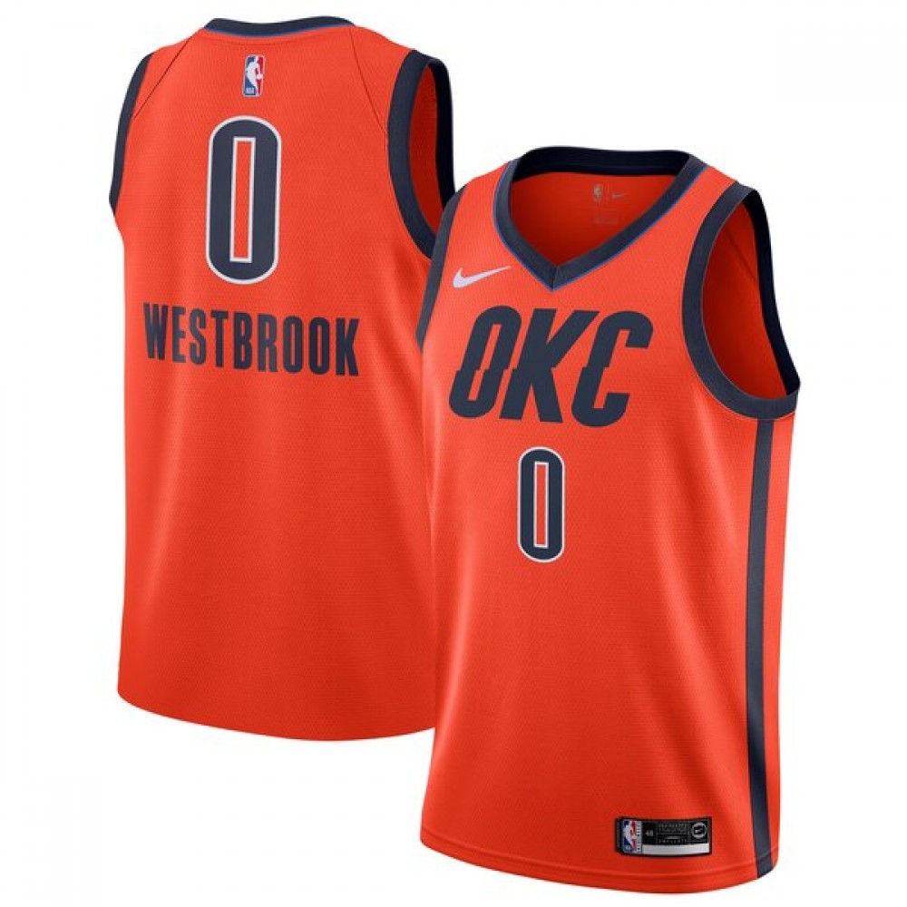 Camiseta Russell Westbrook #0 Oklahoma City Thunder 18/19 Naranja Earned Edition Camiseta Russell Westbrook #0 Oklahoma City Thunder 18/19 Naranja Earned Edition