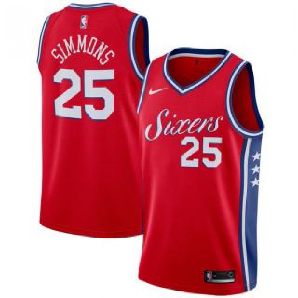 Camiseta Ben Simmons #25 Philadelphia 76ers 17/18 Rojo Statement Edition Camiseta Ben Simmons #25 Philadelphia 76ers 17/18 Rojo Statement Edition
