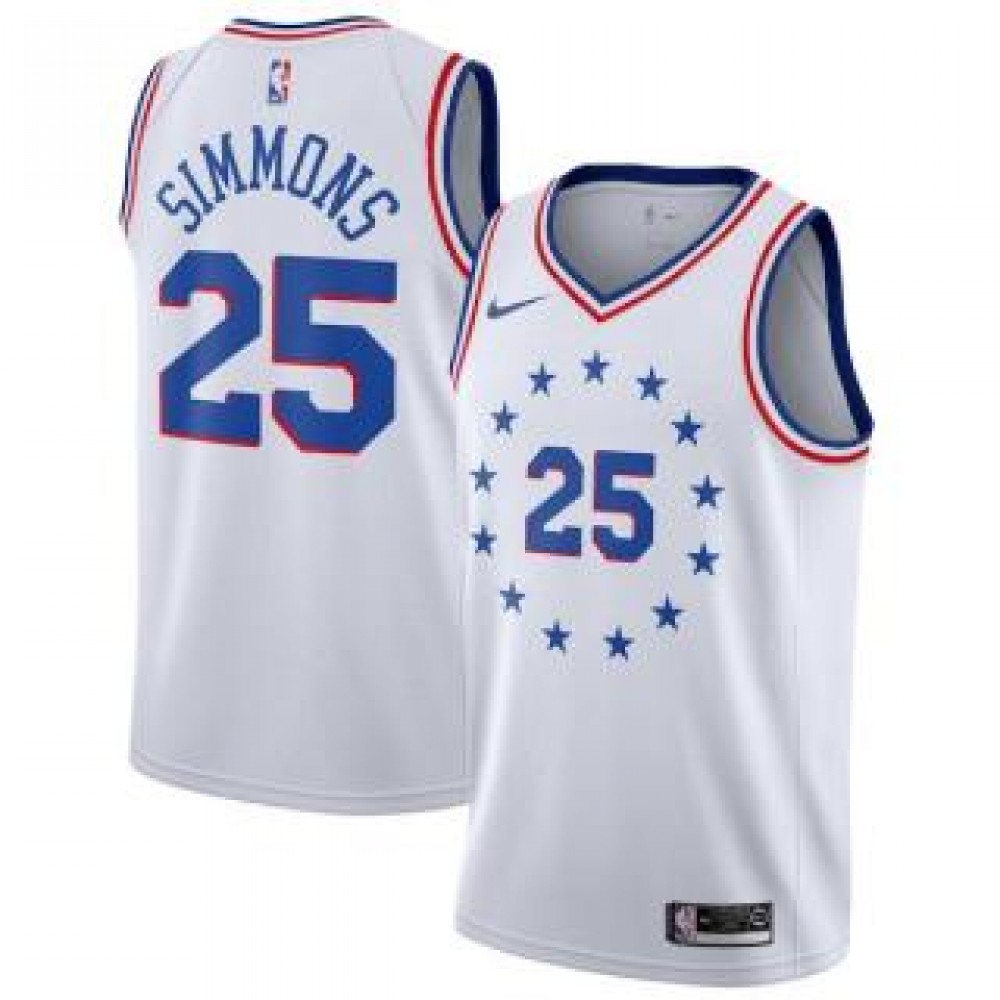Camiseta Ben Simmons #25 Philadelphia 76ers 18/19 Blanco Earned Edition Camiseta Ben Simmons #25 Philadelphia 76ers 18/19 Blanco Earned Edition