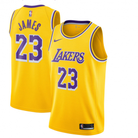 Camiseta LeBron James #23 Los Angeles Lakers 2019 Amarillo Niño