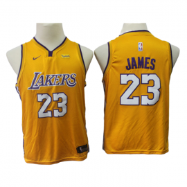 Camiseta LeBron James #23 Los Angeles Lakers Amarillo Niño