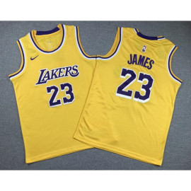 Camiseta LeBron James #23 Los Angeles Lakers Amarillo Niño