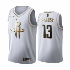 Camiseta James Harden #13 Houston Rockets Blanco Gold Edition