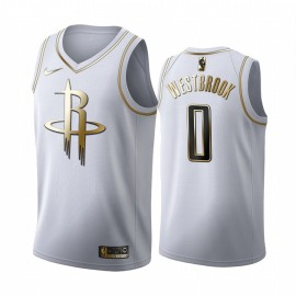 Camiseta Russell Westbrook #0 Houston Rockets Blanco Gold Edition