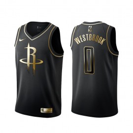 Camiseta Russell Westbrook #0 Houston Rockets Negro Gold Edition