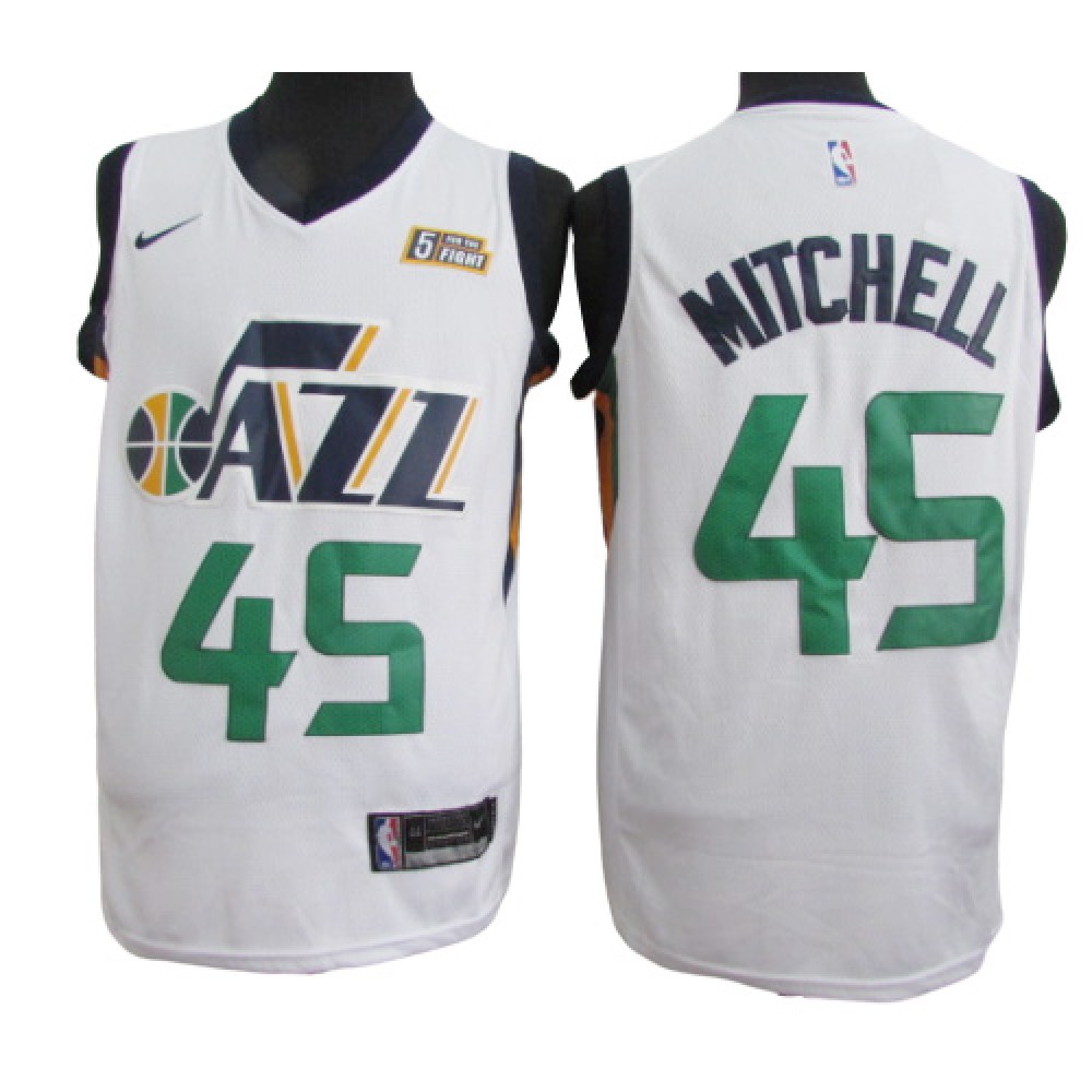 Camiseta Donovan Mitchell #45 Utah Jazz 17/18 Azul Blanco Camiseta Donovan Mitchell #45 Utah Jazz 17/18 Azul Blanco