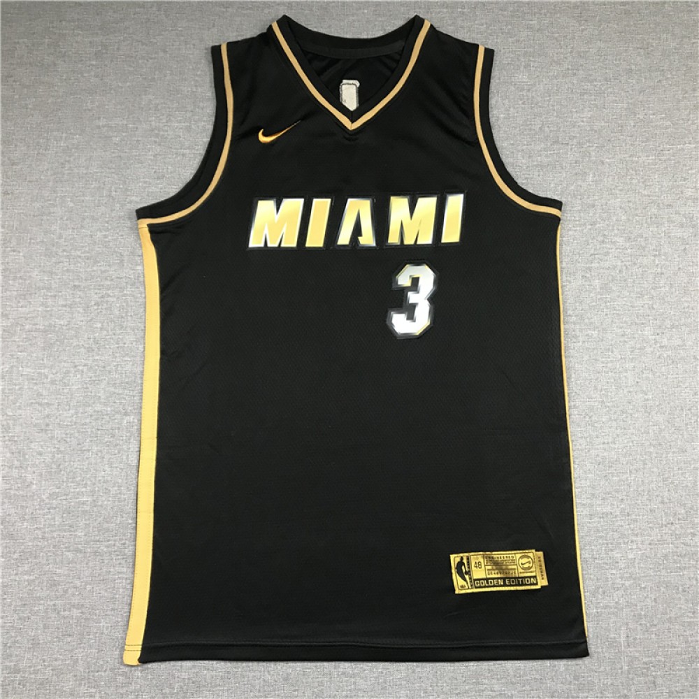 Camiseta Dwyane Wade #3 Miami Heat 2021 Oro Negro Camiseta Dwyane Wade #3 Miami Heat 2021 Oro Negro