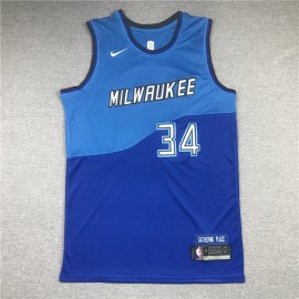 Camiseta Giannis Antetokounmpo #34 Milwaukee Bucks 2021 Azul City Edition