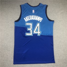 Camiseta Giannis Antetokounmpo #34 Milwaukee Bucks 2021 Azul City Edition  Camiseta Giannis Antetokounmpo #34 Milwaukee Bucks 2021 Azul City Edition