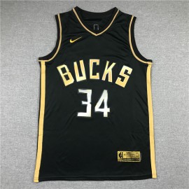 Camiseta Giannis Antetokounmpo #34 Milwaukee Bucks 2021 Oro Negro