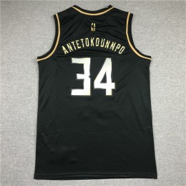 Camiseta Giannis Antetokounmpo #34 Milwaukee Bucks 2021 Oro Negro Camiseta Giannis Antetokounmpo #34 Milwaukee Bucks 2021 Oro Negro