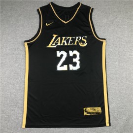 Camiseta LeBron James #23 Los Angeles Lakers 2021 Oro Negro