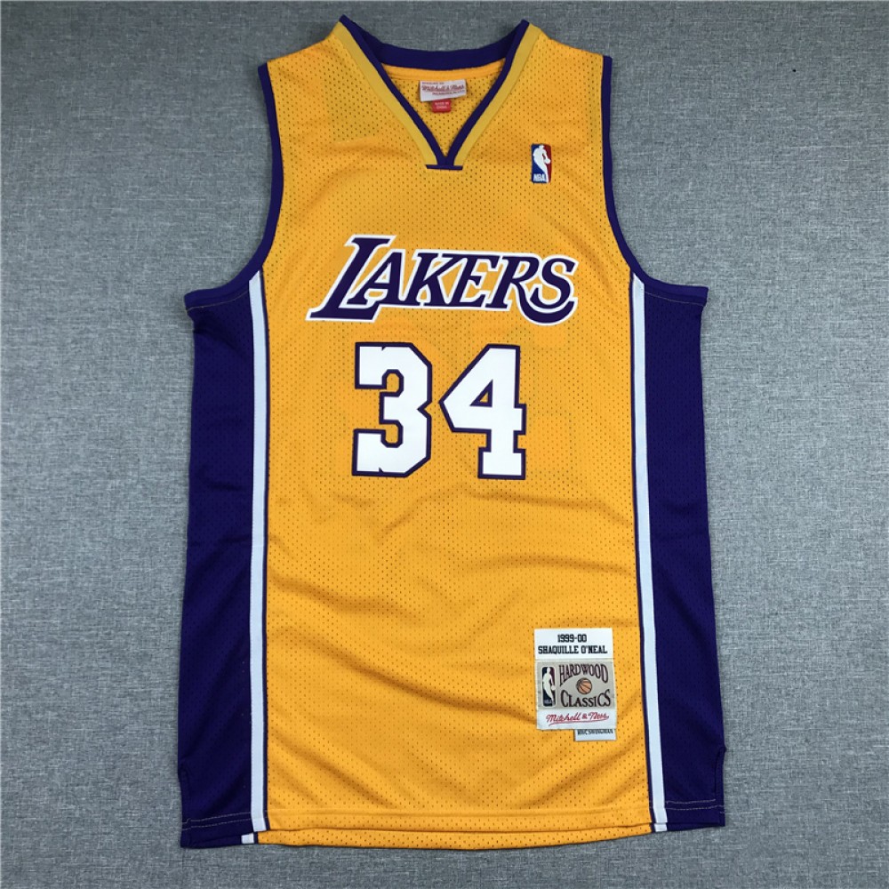 Camiseta Shaquille O'Neal #34 Los Angeles Lakers Amarillo V-Neck