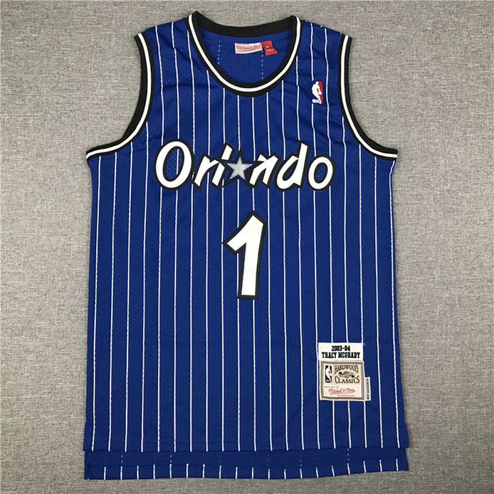 Camiseta Tracy McGrady #1 Orlando Magic Raya Azul Blanco Icon Clásico 